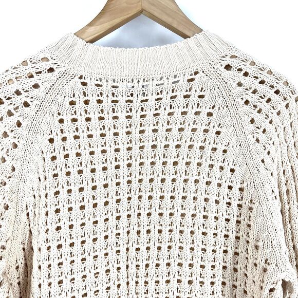 J Crew Sweater Size Medium Womens Cream Wide Neck Beach Pointelle Stitch Open - Picture 5 of 6